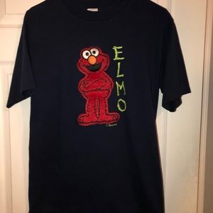 Blitzz Studio, Vintage Navy Blue, Fuzzy Embroidered Elmo T-Shirt